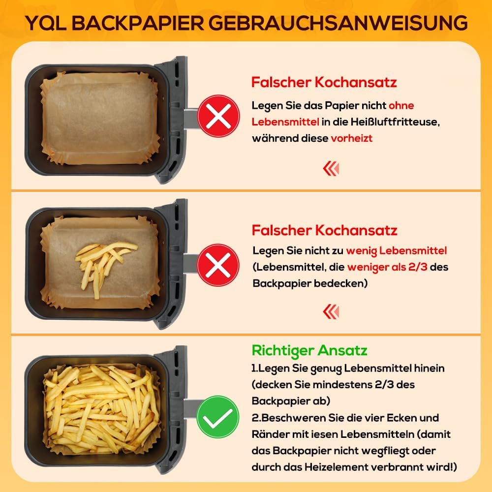 YQL 220 Stück Backpapier für Heissluftfritteuse, Heissluftfritteuse Zubehör für Ninja Foodi Dual Zon