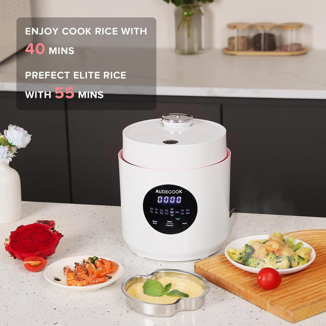 Audecook Reiskocher Klein [1,5l],Edelstahl-Dampfgarer-Einsatz Mit Antihaftbeschichteter Inner Gartop