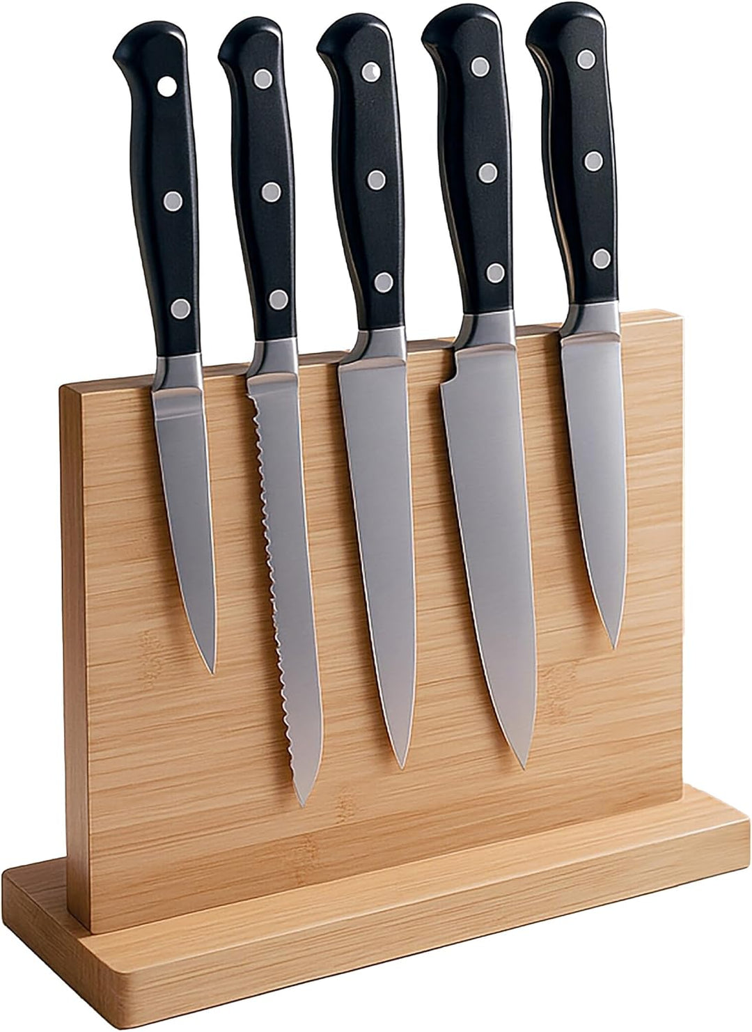 Relaxdays Messerblock magnetisch, doppelseitig, Bambus, HxBxT: 22 x 30 x 10 cm, Messerhalter für 20