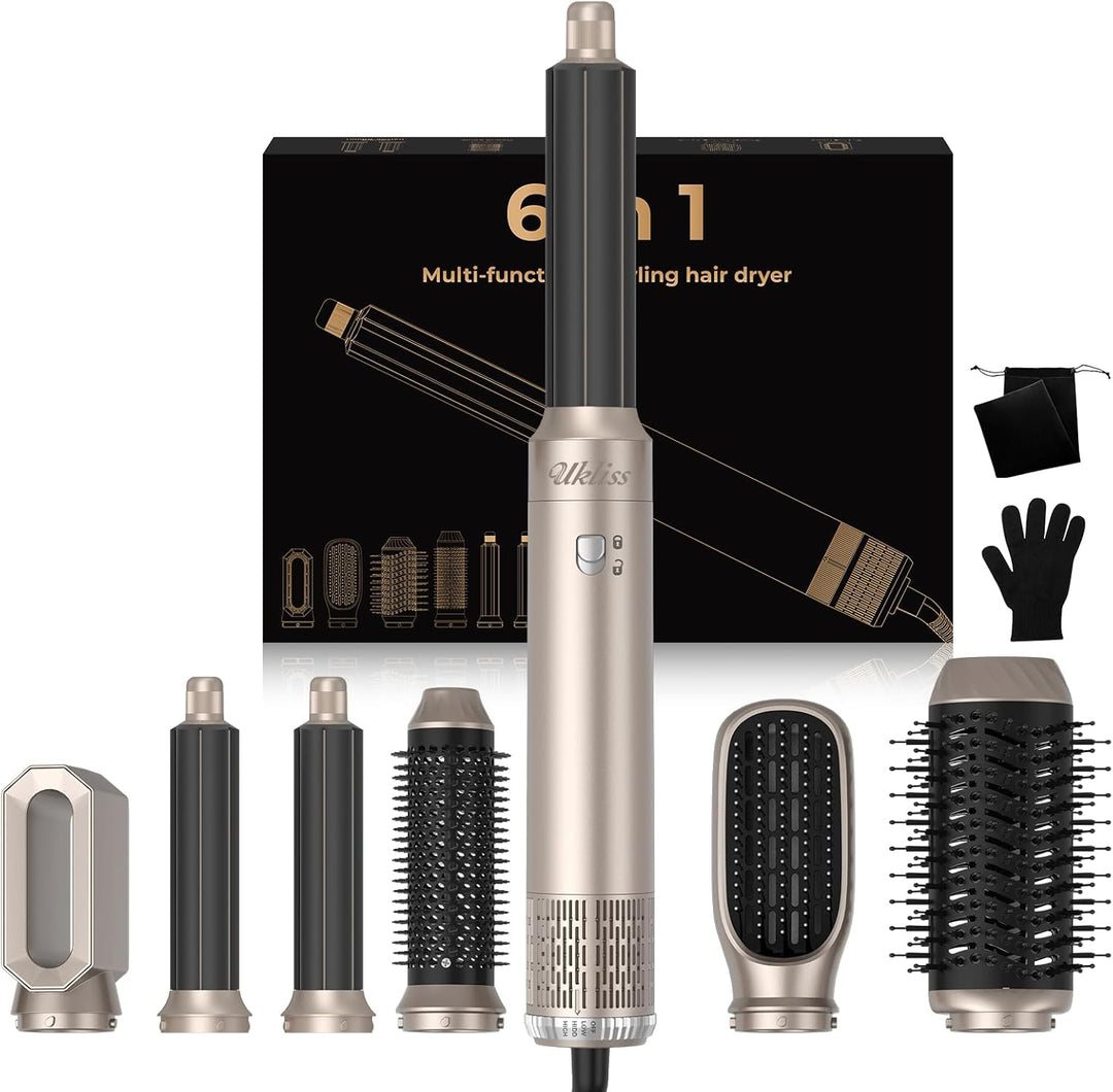 UKLISS Hairstyler 6 in 1 Air Styler Set- für Locken, Volumen, Glätten und Trocknen- 1000W Föhnbürste