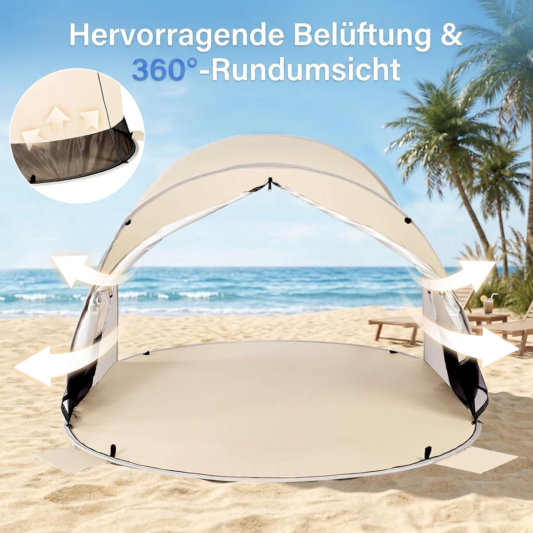 Wolfwise Pop Up Strandmuschel für 6 Personen, Sofort Aufbau, UV-Schutz 50+, Wasserabweisend, Belüfte