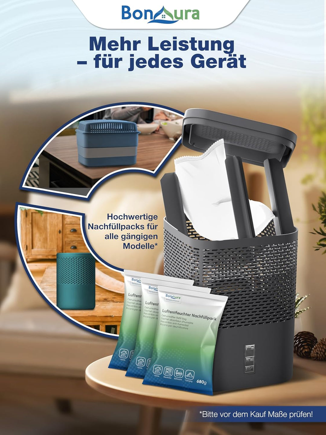BonAura® Luftentfeuchter Nachfüllpack 4 x 680g - Sparset Luftentfeuchter Granulat - 4er Set Entfeuch