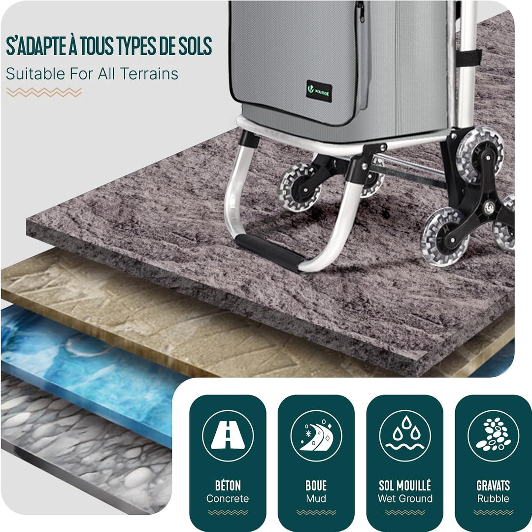 VOUNOT® Aluminium Einkaufstrolley Treppensteiger, 3 in 1 Trolly Einkaufswagen Klappbar, Hackenporsch