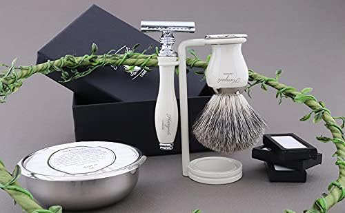 JAG SHAVING GERMANY DE SAFETY RAZOR Männer Rasierset Set Elfenbein Rasierpinsel Rasierseifenschale K