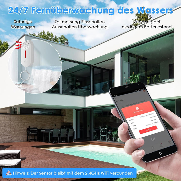 Cuteefun Wassermelder, Wasserstandssensor WLAN, 100dB Lauter Wassersensor, Wasseralarm mit Fernüberw