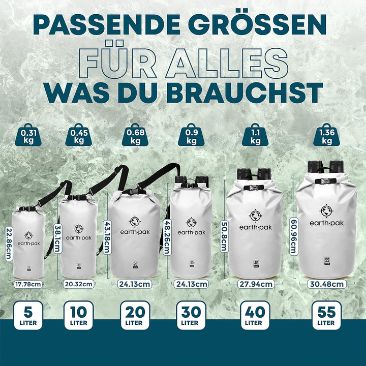 Earth Pak – Wasserdichter Packsack mit Schultergurt und wasserfester Handyhülle – Ideale Rolltop Tas