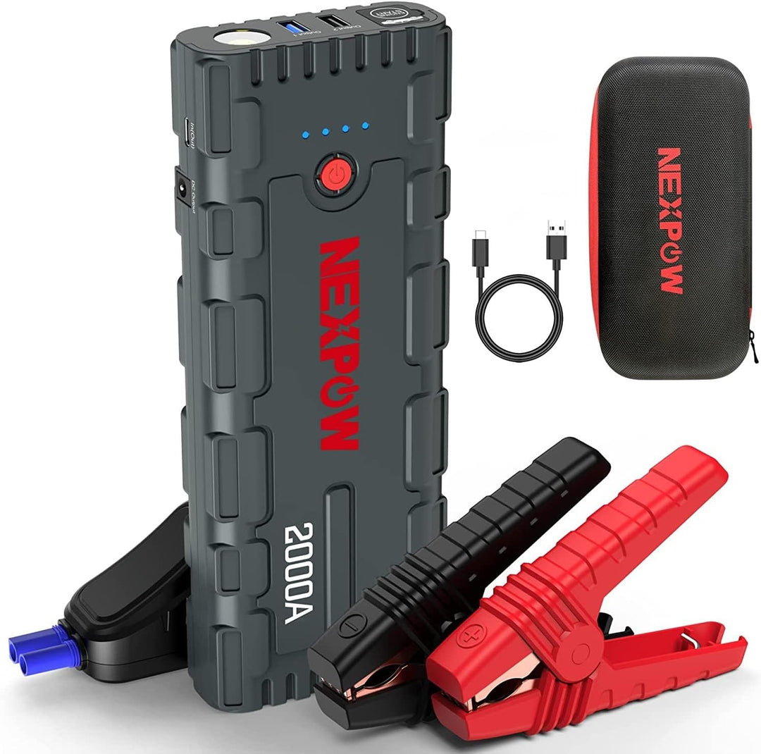 NEXPOW Starthilfe Powerbank, 2000A Spitzenstrom Auto Starthilfe, 12V Tragbarer Batterie Booster mit
