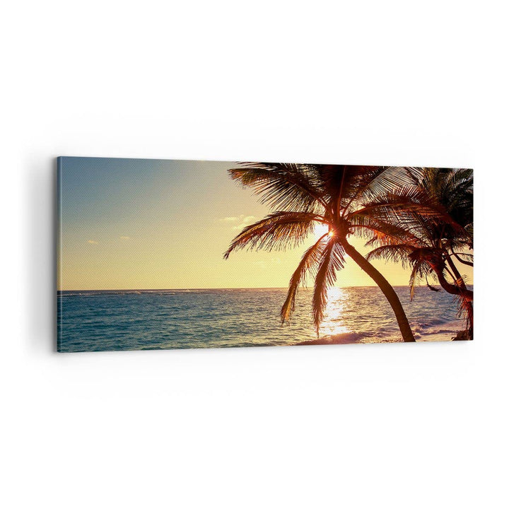 ARTTOR Bilder auf Leinwand 100x40cm Leinwandbild Wolke exotischer Palm- Landschaft Gross Wanddeko Bi