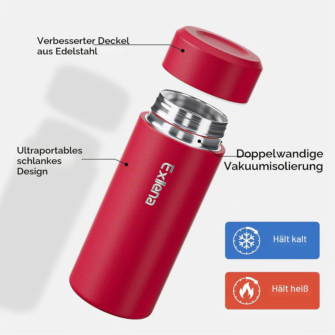 【Upgrade-Version】Exllena Mini Thermosflasche 250ml mit Edelstahl-Deckel, Trinkflasche Klein Doppelwa