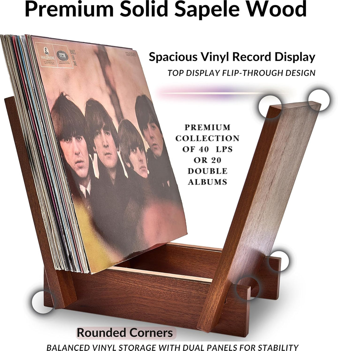 Honygebia Schallplattenhalter aus Massivholz - Sapeli-Holz Schallplattenständer, V-förmiges Albumreg