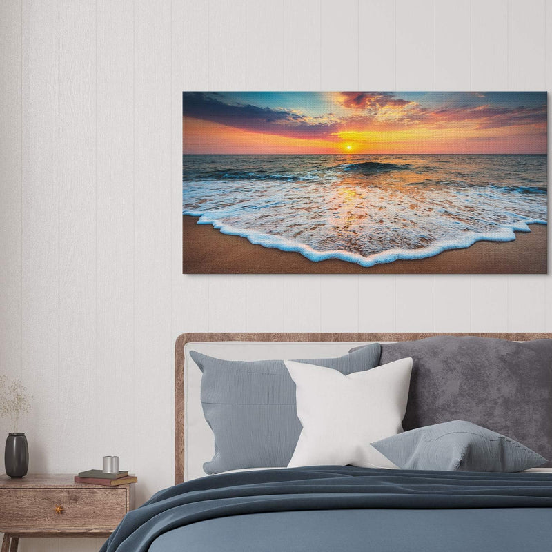 PICANOVA – Bild auf Leinwand Sonnenuntergang am Meer 100x50cm – Leinwandbild – Premium Leinwanddruck