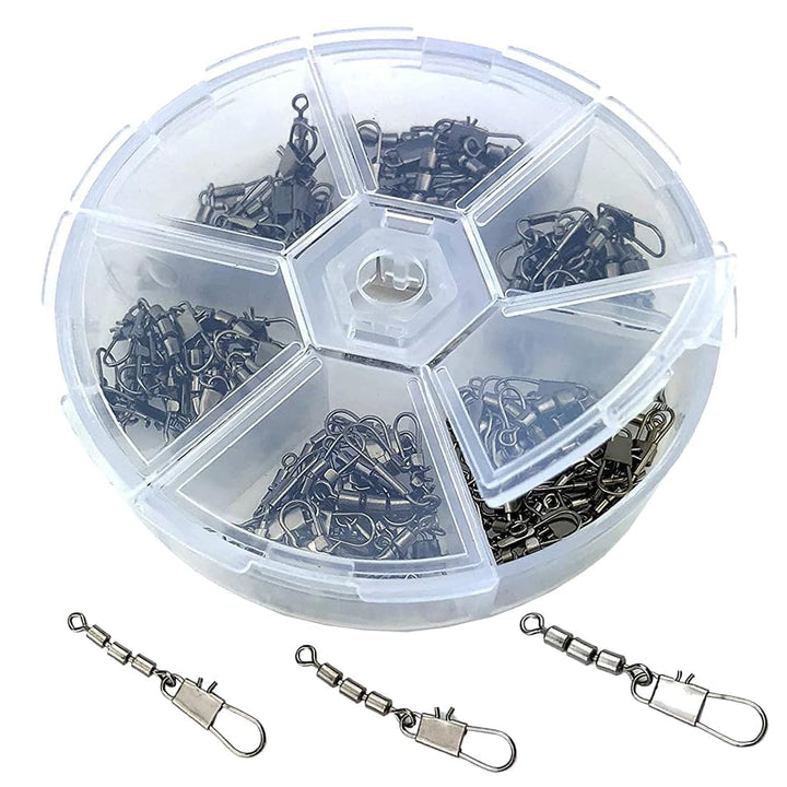 Zite Fishing Dreifach-Wirbel Sortiment 60 Stück - Inklusive praktischer Sortier-Box - Angelwirbel-Se