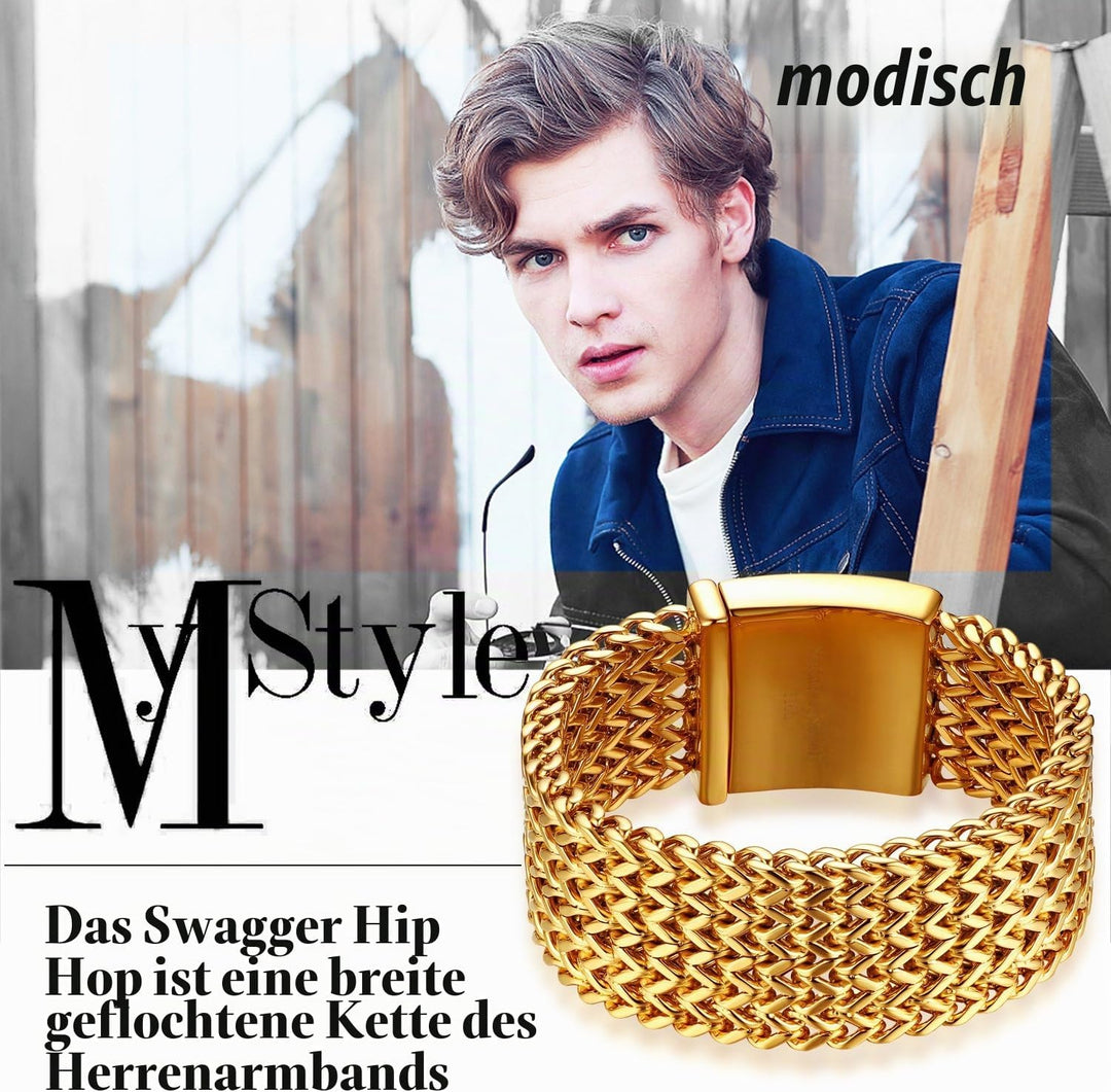JewelryWe Schmuck Herren Armband, 30mm Breit Gross Schwer Hochglanz Poliert Panzerkette Gliederkette