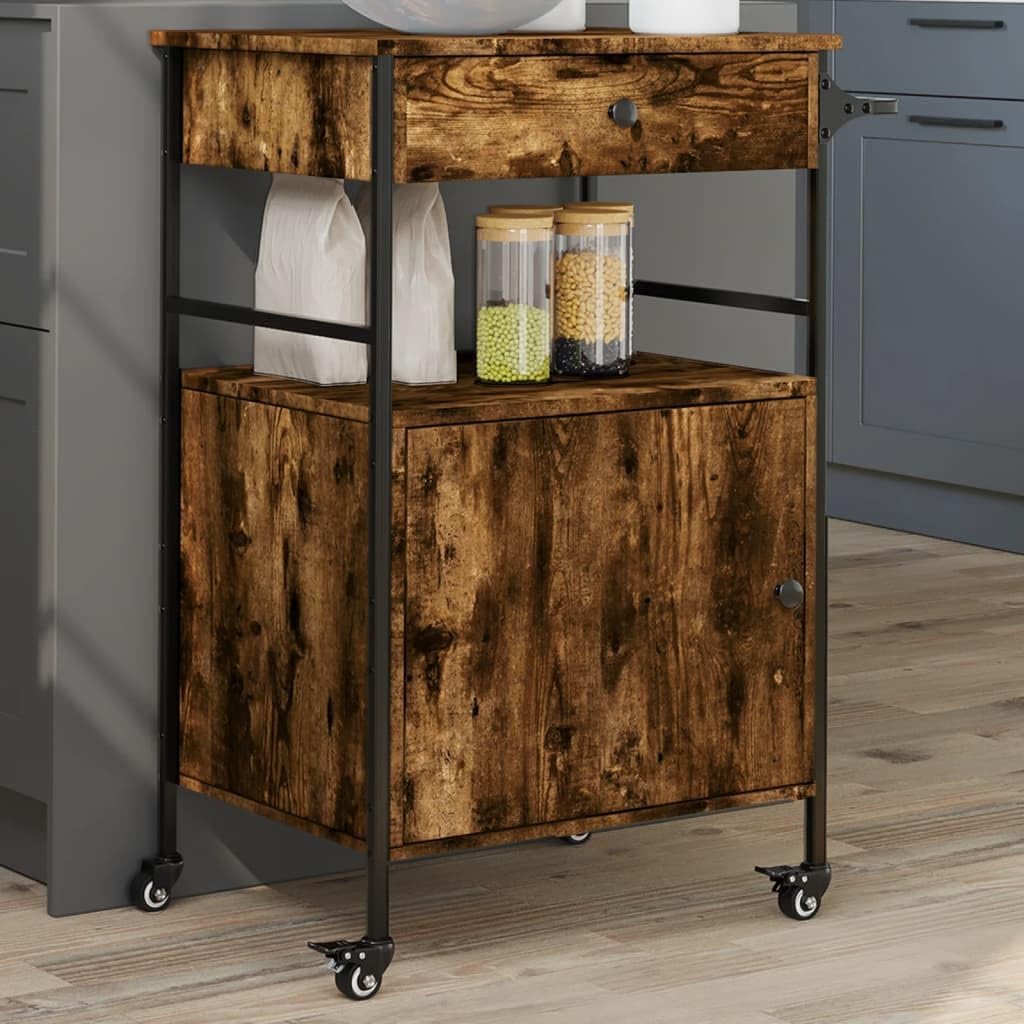 vidaXL Küchenwagen Räuchereiche 56x43x89,5 cm Holzwerkstoff, Räuchereiche