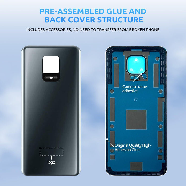 Eonpam Akkudeckel für Xiaomi Redmi Note 9 Pro Rückseite Glas Original Backcover Back Glas Ersatz mit