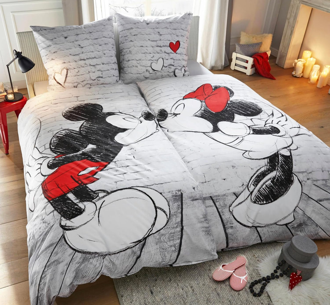 Disney Partnerbettwäsche Mickey & Minnie In Love 2X 80x80 + 135x200 cm, 100% Baumwolle/Doppelpack 13