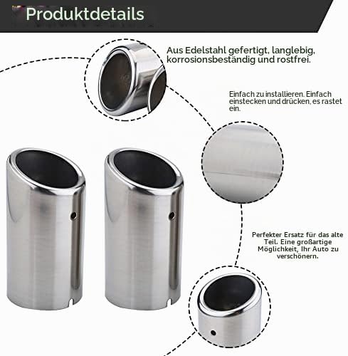 Keenso Auto Auspuffblende, 1 Paar Auto 67mm Edelstahl Auspuff Schalldämpfer Endrohr Endrohrblenden