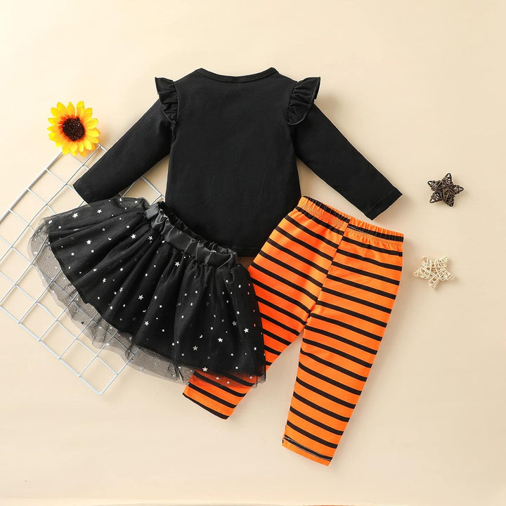 Verve Jelly Baby Mädchen Halloween Kleidung Rüschen Langarm Kürbis Tops Tüll Tutu Rock Gestreifte La