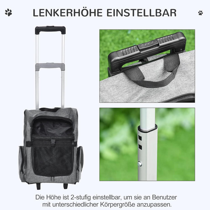 PawHut Hundetrolley Transporttasche Tragetasche für Tiere Trolley 2-in-1 Haustierrucksack Hundetasch