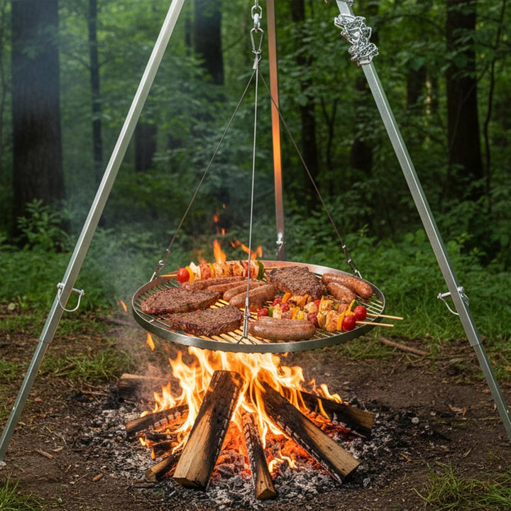 BBQ-Toro Edelstahl Grillrost Rund | Ø 50 cm | Grillgitter mit Seilaufhängung, Hängerost für Schwenkg