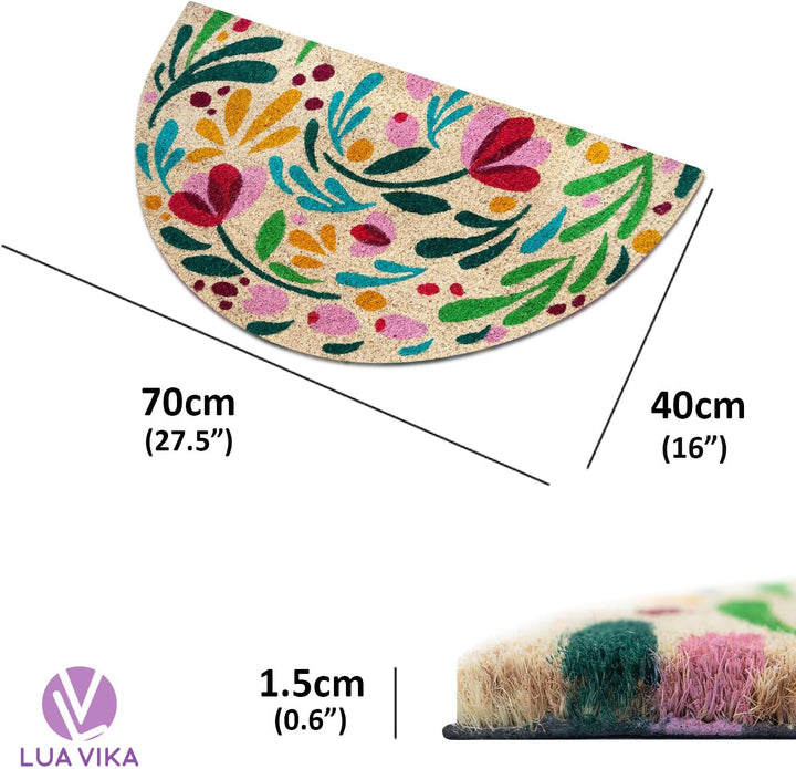Fussmatte Kokos halbrund - Flora - 40x70 cm - Fussmatte Aussen und Innen - Fussmatten Haustür - Türm