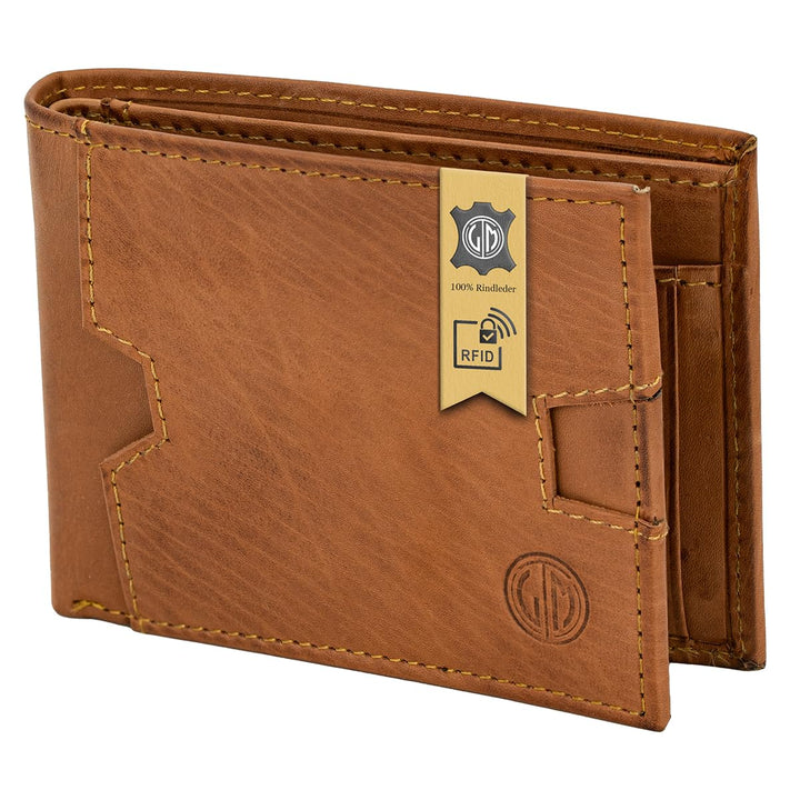 LINDENMANN Geldbörse Herren Portemonnaie Herren Leder, Rindleder matt, RFID-Schutz, cognac