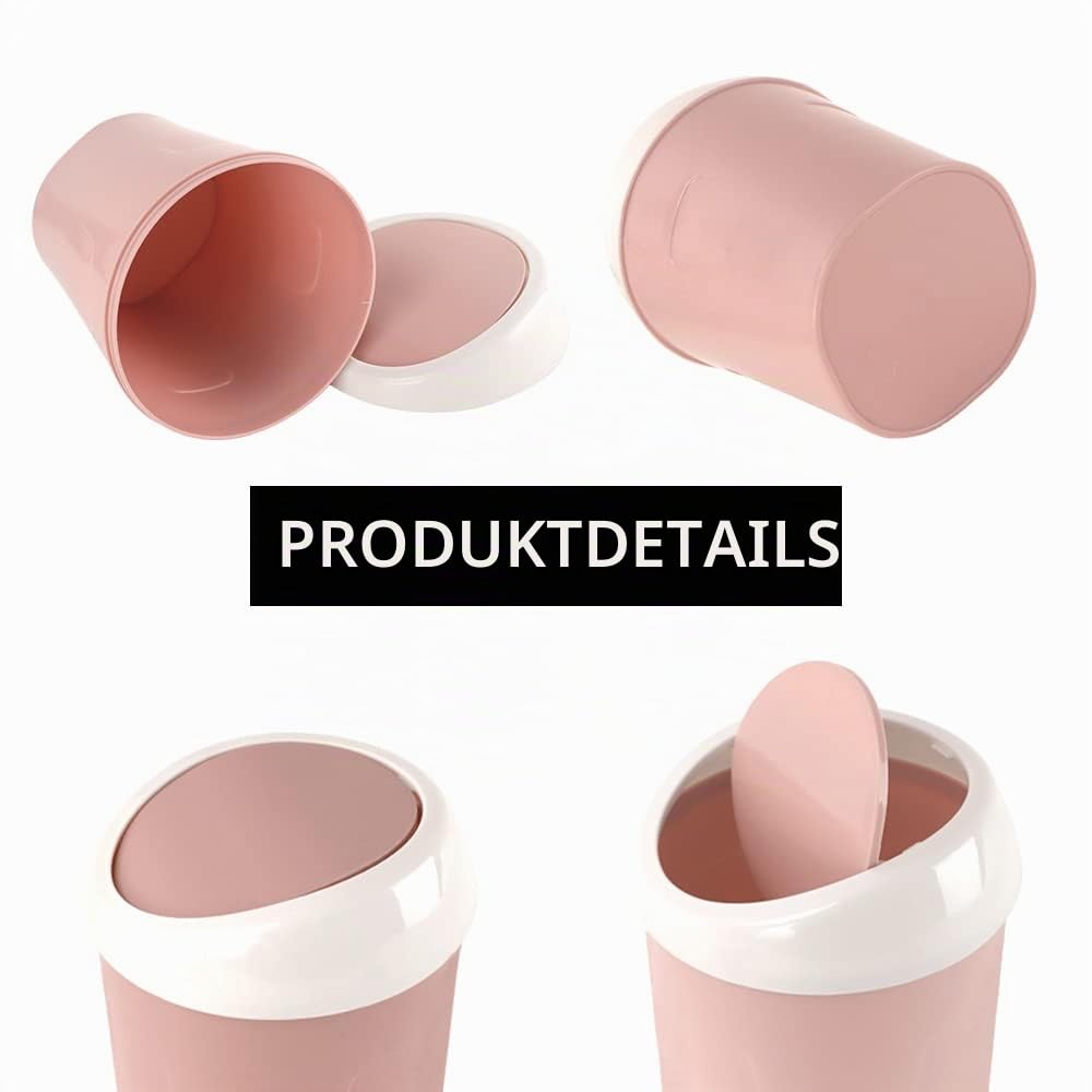3 Stücke Mini Mülleimer, QLFJ-FurDec Tischmülleimer mit Schwingdeckel mit 6 Rollen Müllsäcke, Kompak