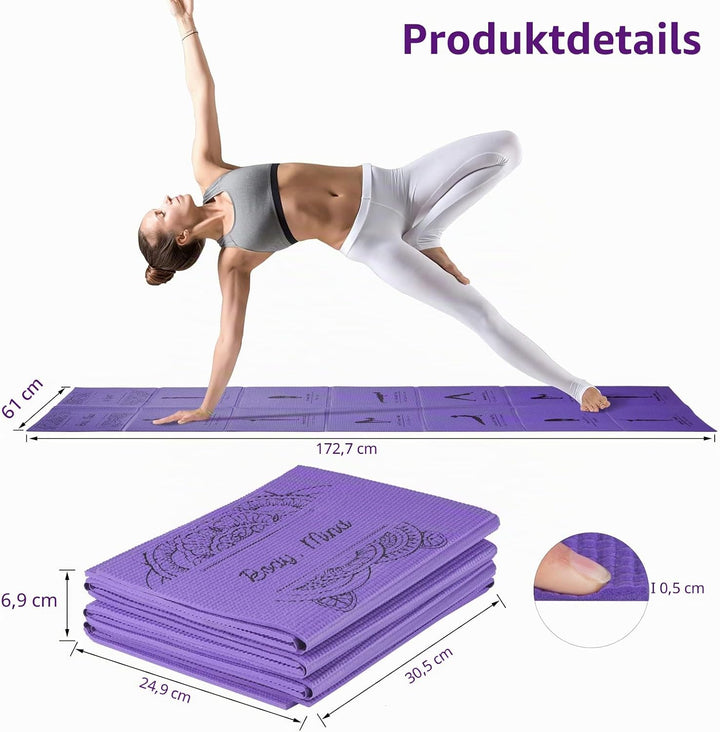 Faltbare Yogamatte für Frauen, rutschfeste Übungsmatte für Home Gym, Reise Yoga Set mit Stretch Stra