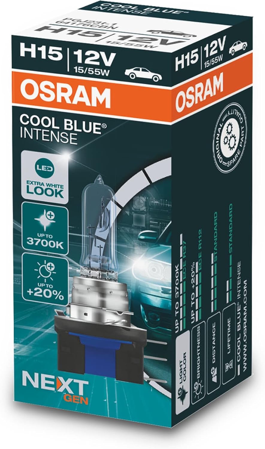 Osram COOL BLUE INTENSE H15, +20% mehr Helligkeit, bis zu 3.700K, Halogen-Scheinwerferlampe, LED-Loo