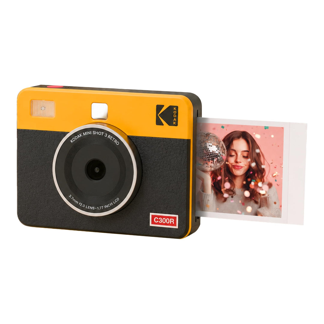 KODAK Mini Shot 3 Retro 4PASS 2-in-1 Sofortbildkamera und Fotodrucker (7,6x7,6cm) + 8 Blatts, Gelb M