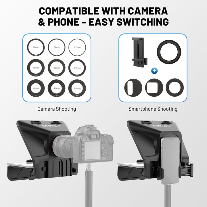 Desview T5 Teleprompter für Smartphone Tablet DSLR-Kamera mit Bluetooth-Fernbedienung & APP, bis 11