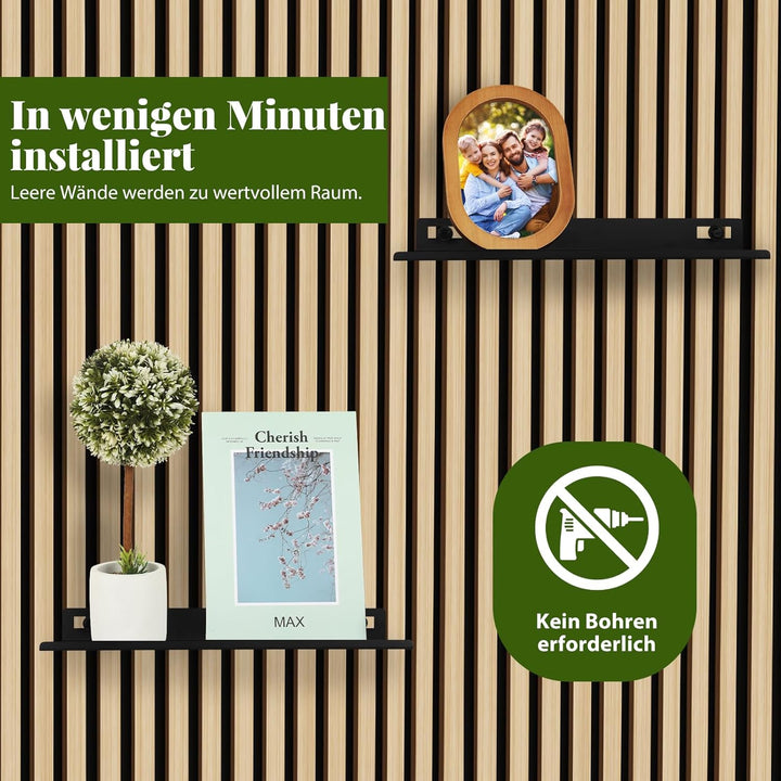 Regal für Akustikpaneele ohne Bohren, 25×10cm Metall Schweberegal Akustikpaneele Wandregale für Büro