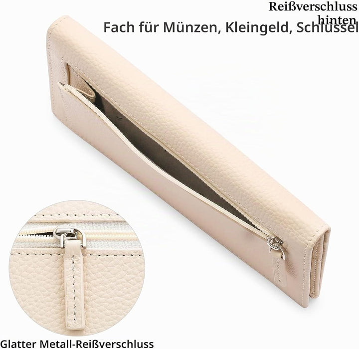 SENDEFN Dünne Geldbörse Damen, Echtes Leder Klein Portemonnaie Damen, RFID Schutz Dünn Clutch für Fr