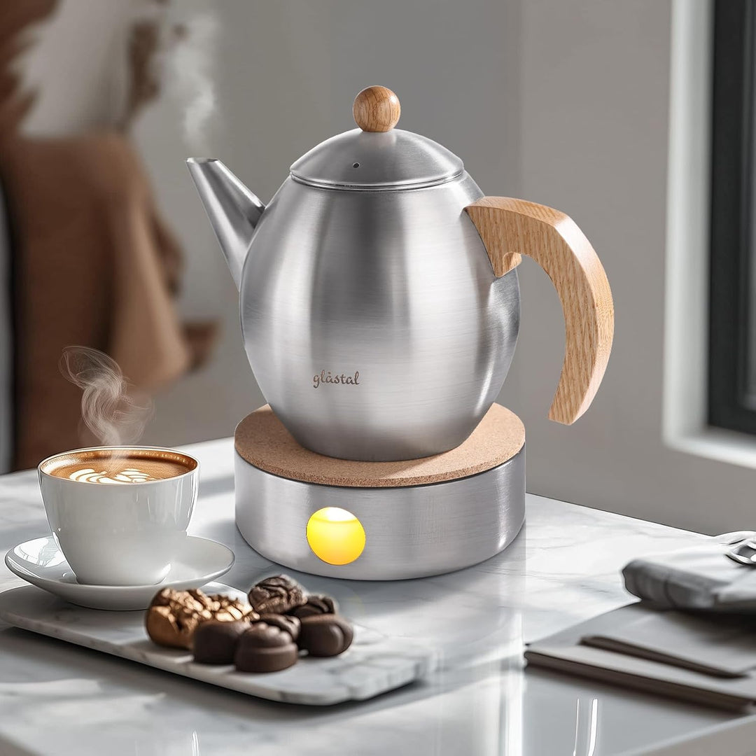 glastal 1200ml Silberne Teekanne Edelstahl mit Siebeinsatz und Doppelwandige Kanne mit Decke, Thermo