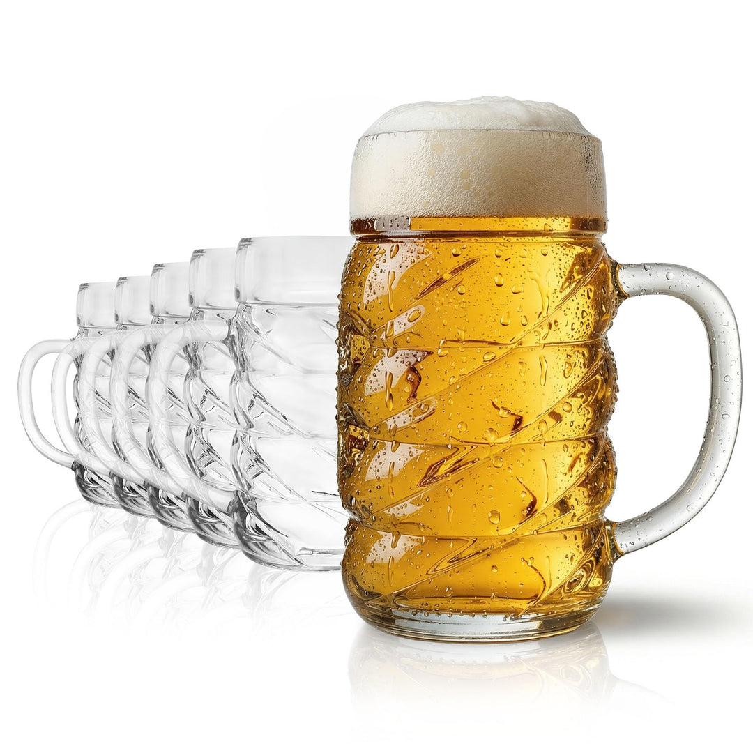 Stölzle Lausitz Bierkrug Diamond / 6er Set Bierkrüge 1 Liter mit Schild/Stabiler Bier Krug/Masskrug