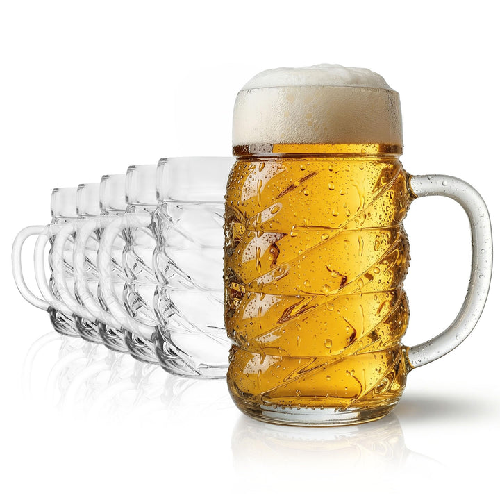Stölzle Lausitz Bierkrug Diamond / 6er Set Bierkrüge 1 Liter mit Schild/Stabiler Bier Krug/Masskrug