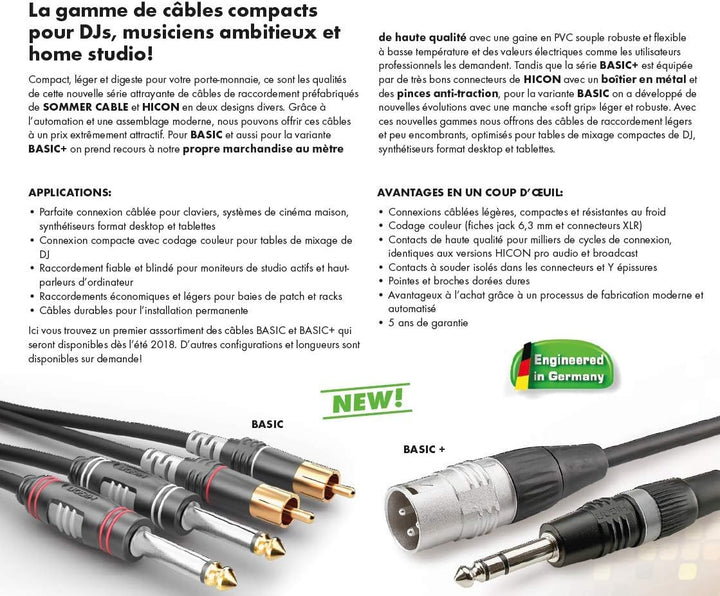 Sommer Cable Basic+ 30cm kurzes Cinchkabel Stereo Patchkabel HICON HI-CM03 RCA Stecker 0,3m - HBP-C2