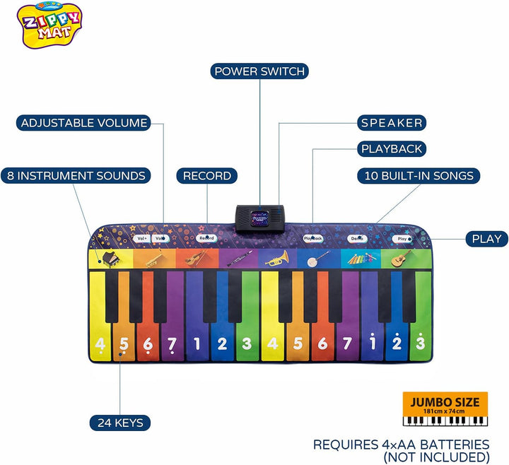 Klaviermatte für Kinder, riesige musikalische Keyboard-Bodenspielmatte, 8 Instrumente, inkl. Liederb