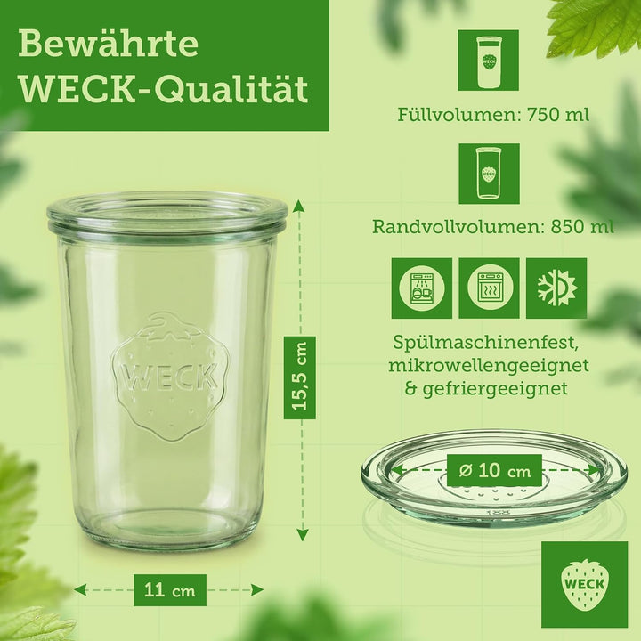 Weck Gläser 900ml – 6er Set mit Deckeln – Sturzform – robuste, stapelbare Vorratsgläser- &amp; Einweckgl
