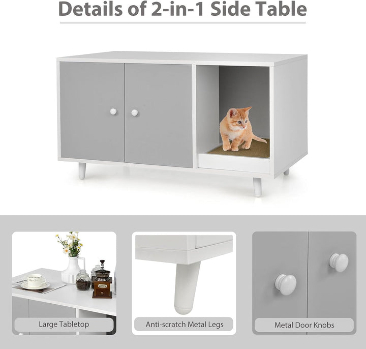 LIFEZEAL 2 in1 Katzenschrank mit Kratzbrett, Kaffeetisch mit Katzenhaus, Katzenhaus mit 2 Türen und