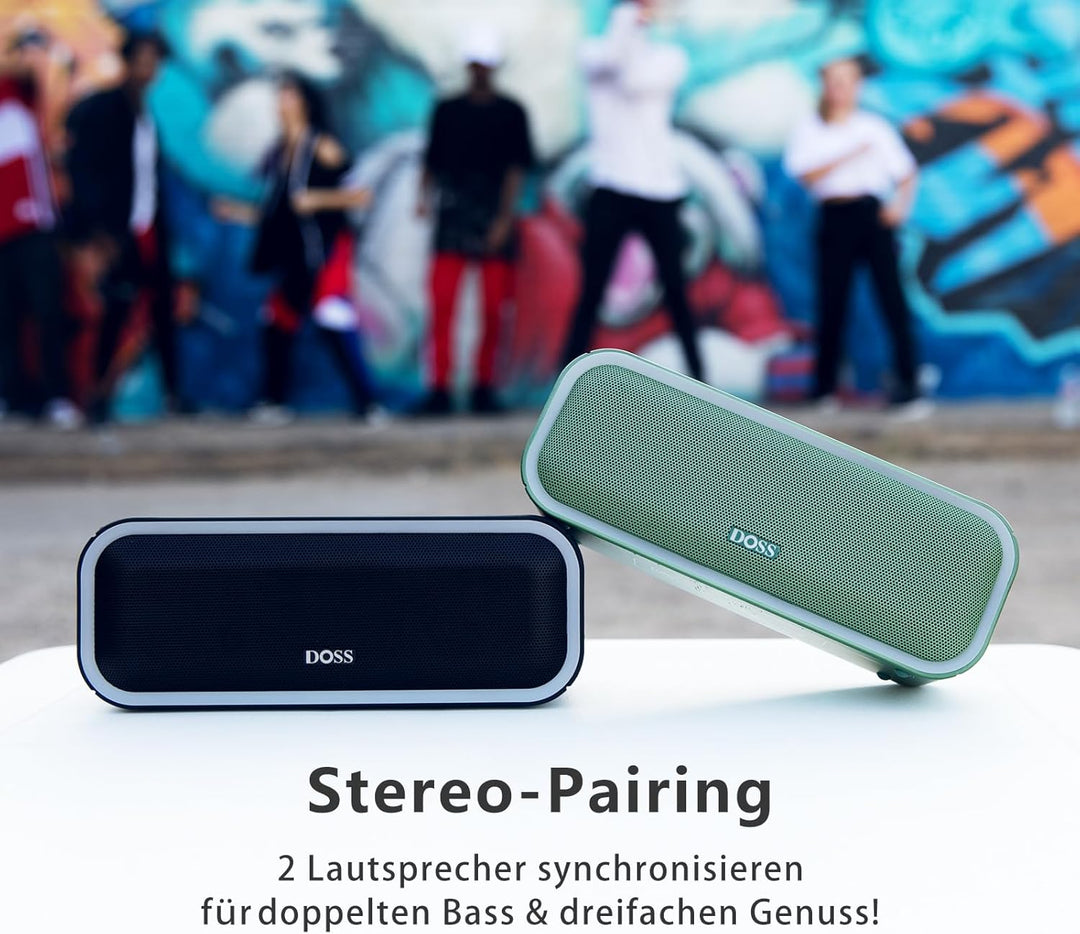 DOSS SoundBox Pro+ Bluetooth Lautsprecher mit IPX6 Wasserdicht, 24W Dualen Bass-Treibern, Stereo-Pai