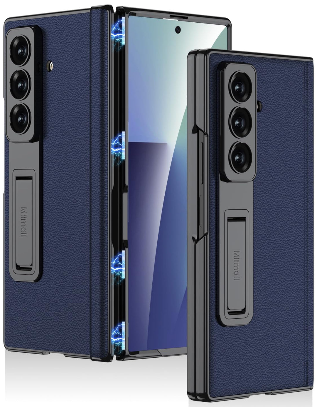 Miimall Lederhülle Kompatibel mit Samsung Galaxy Z Fold 7 Hülle mit Displayschutz+Scharnierschutz, S