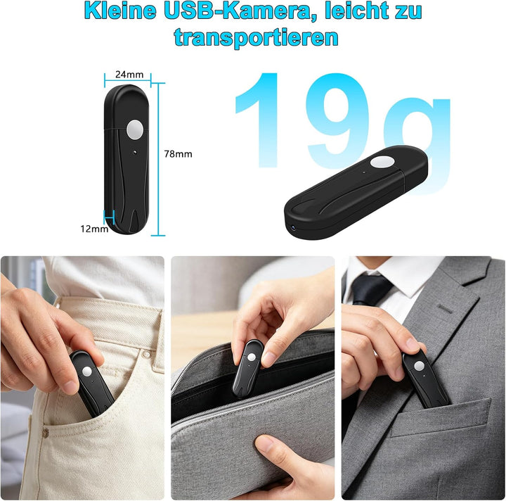 Mini BodyCam,Tragbare Kleine Kamera innen und Aussenbereich,USB-Stick Videokamera HD 1080P MikroKame