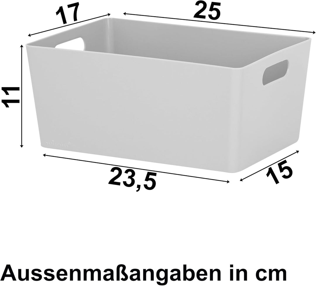 3x Ordnungsboxen - 11 cm hoch - GRAU - 25x17x11cm - 3,9 Liter - DINA5 - Ordnungskorb - Schubladenorg