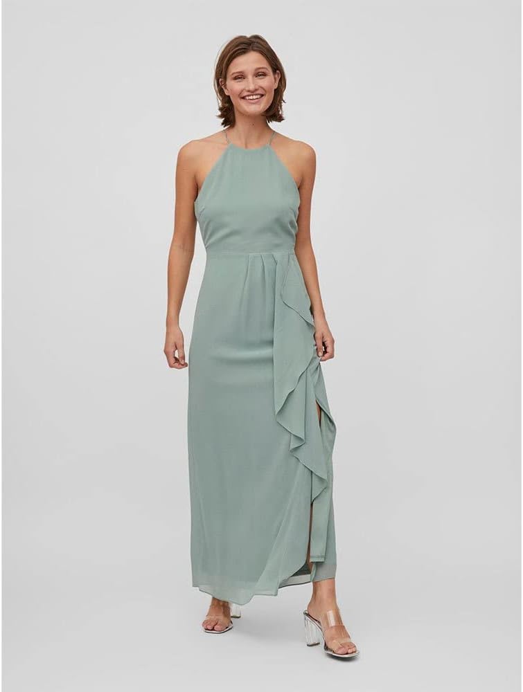 Vila Damen Vimilina S/L Maxi Dress/Su-Noos Kleid 34 Green Milieu, 34 Green Milieu