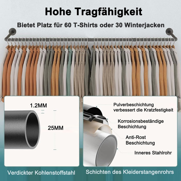 Kleiderstangen für die Wand, Industrielle Kleiderstange Wandmontage, 92 cm Strapazierfähige Kleiders