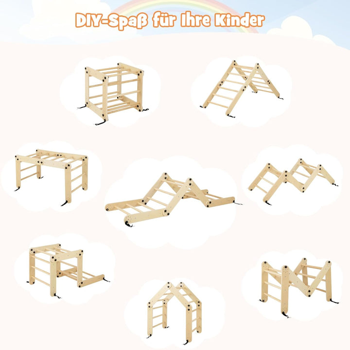 COSTWAY Klettergerüst Indoor, Kletterdreieck mit Rutsche, DIY Kletterleiter, Indoor Spielplatz umwan