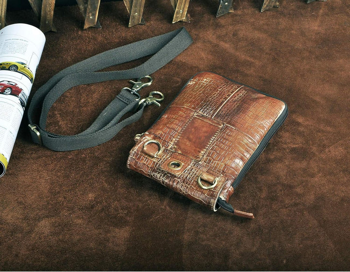 Le'aokuu Herren Verrückt Pferd Leder Tasche Freizeit Universität Schultasche Reisetasche Schultertas