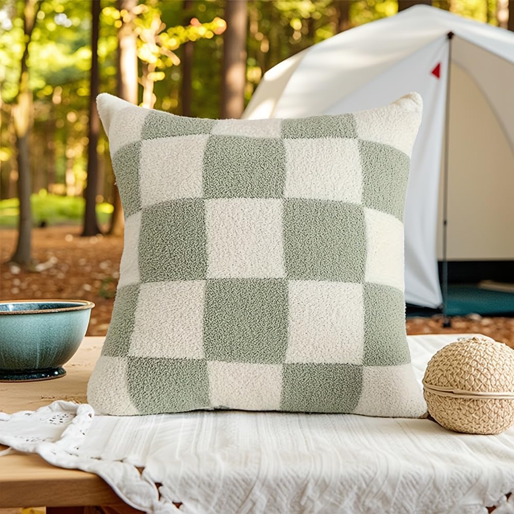 NIDITW Set mit 2 ultraweichen Schachbrett-Kissenbezügen, flauschig, Mikrofaser, Schachbrett, Gingham