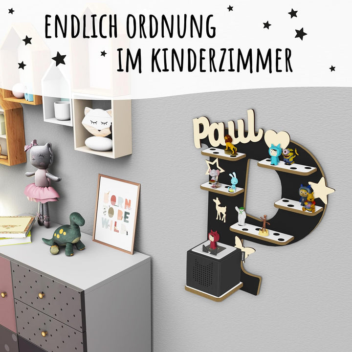 Regal Buchstabe für Toniebox, Wandregal für Tonie Figuren, personalisiert mit Name, Aufbewahrung für
